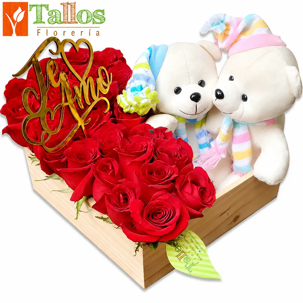 pareja Te Amo en corazón grande con rosas para regalar detalle romántico con delivery de flores en Lima